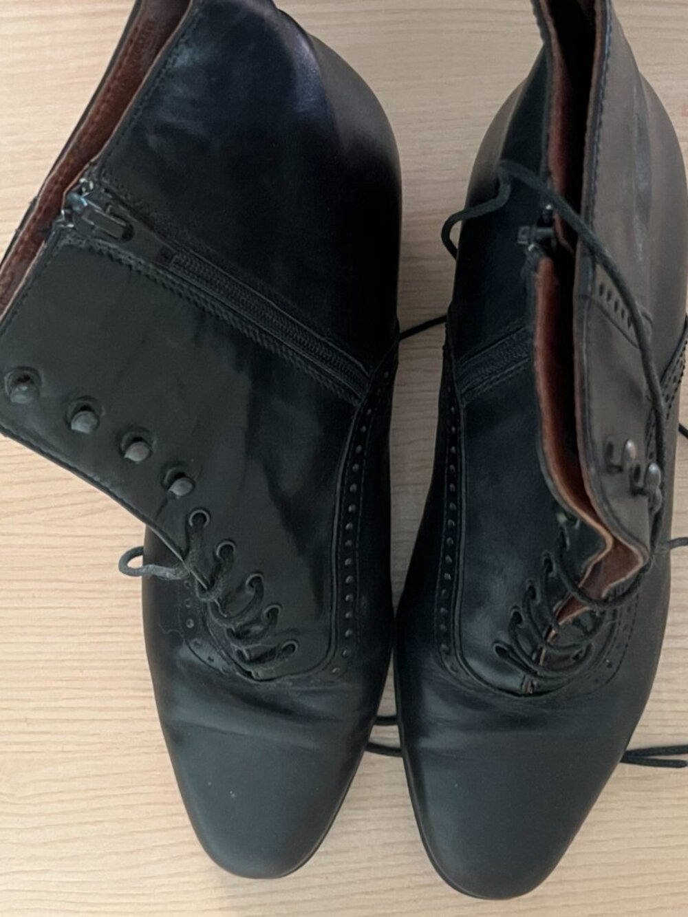 Black Leather Vintage Ankle Boots, Booties, Sz. 6.5-7 EU 37 - Picture 4 of 7